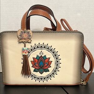 Beautiful Handmade Leather Bag With A Beautiful Lotus Print.